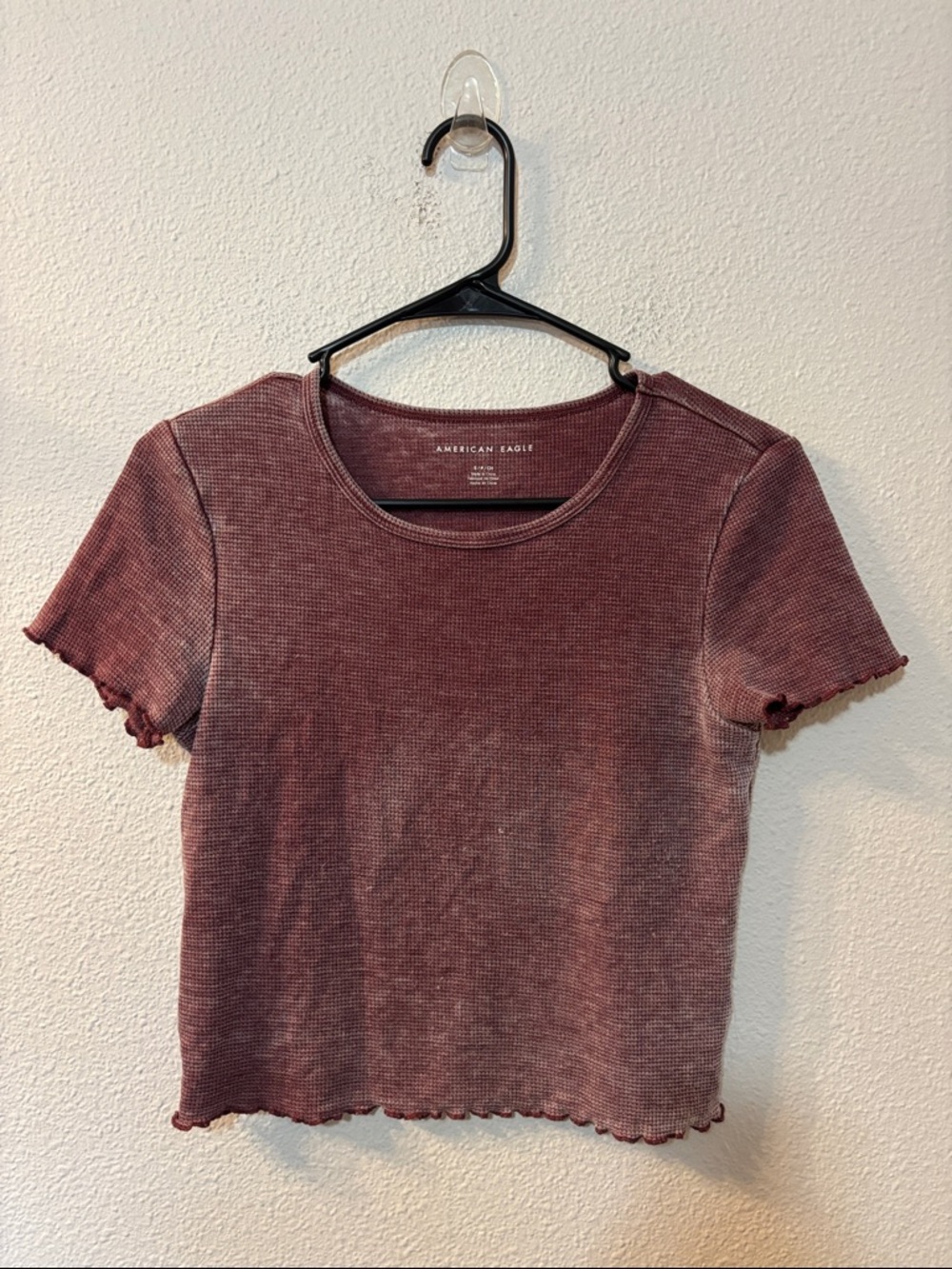 American Eagle Outfitters Mauve Ribbed Lettuce-Edge Crop Top